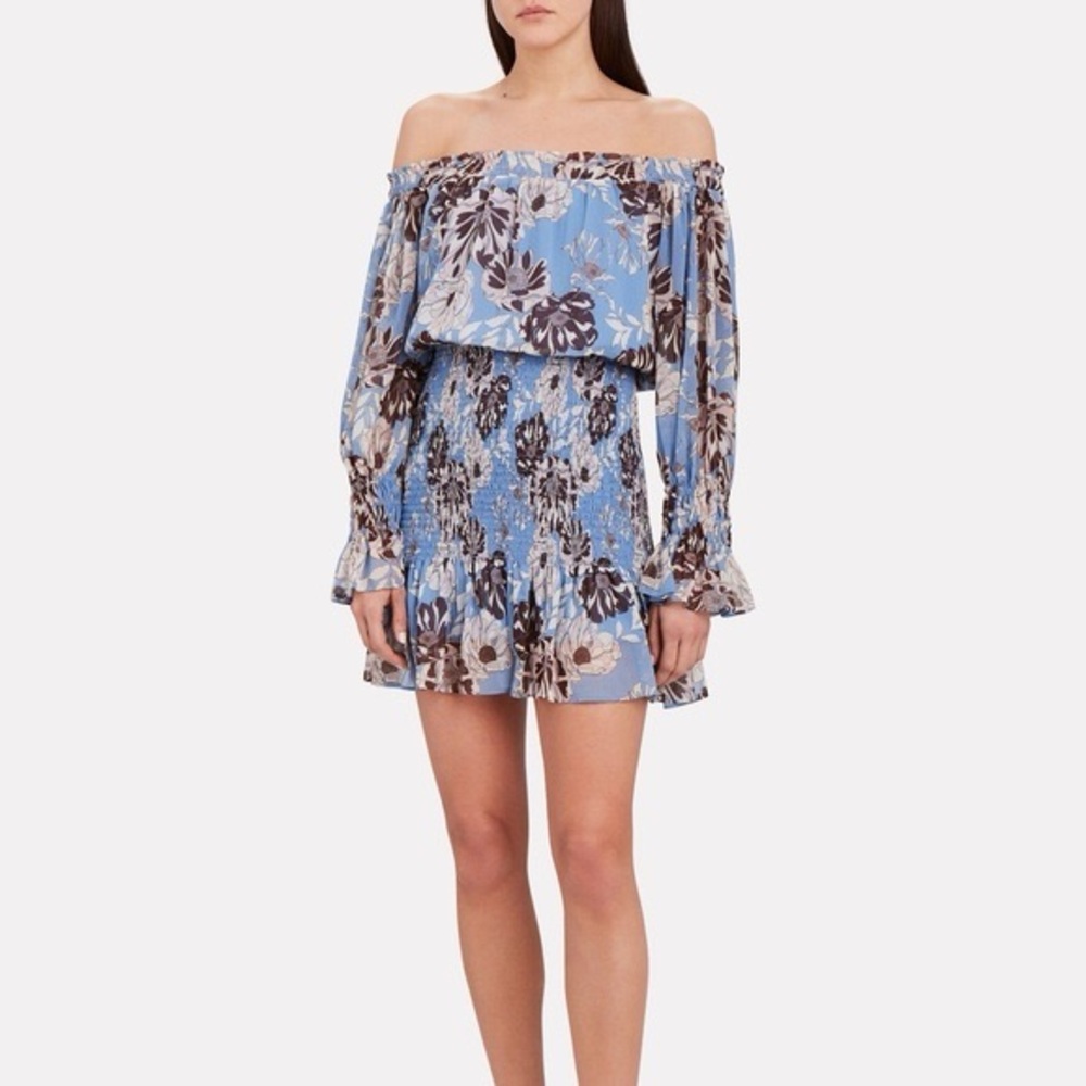 ALEXIS Rezika Blue Floral Off-The-Shoulder Dress Blue Size XS